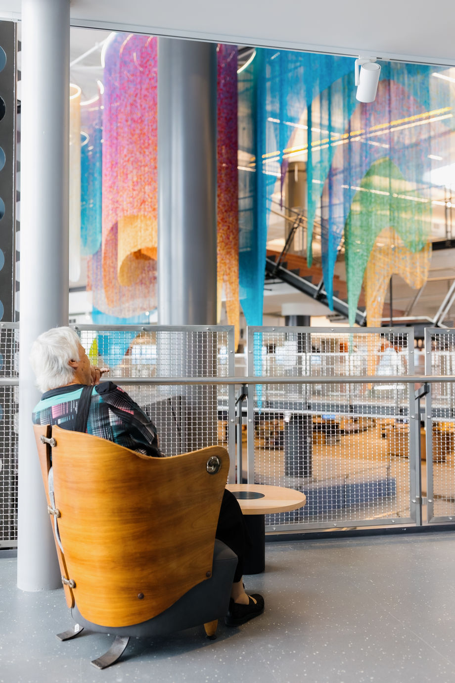 Photo Credit: Wellington City Council | Ann Reweti in refurbished cloak chair & Ngā Tai o te Ao Mārama by Ngahina Hohaia Ann Reweti in refurbished cloak chair & Ngā Tai o te Ao Mārama by Ngahina Hohaia