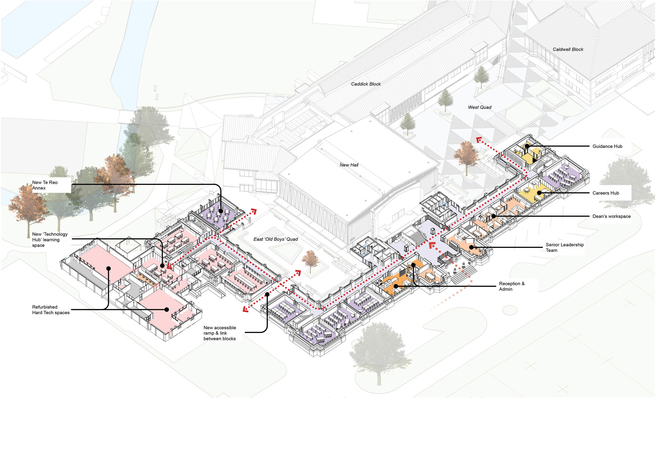 Ground Floor Axonometric Drawing Main Block Christchurch Boys' High School